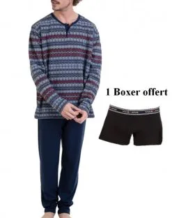 Pyjama Boutonné Punto Milano Massana "Soft & Warm" (Boxer Offert)