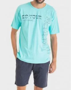 Pyjama Court 100% Coton Bleu Quadrillé Massana