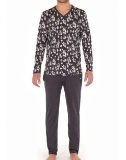 Pyjama Long HOM Tambo 100% Coton (Noir Imprimé)